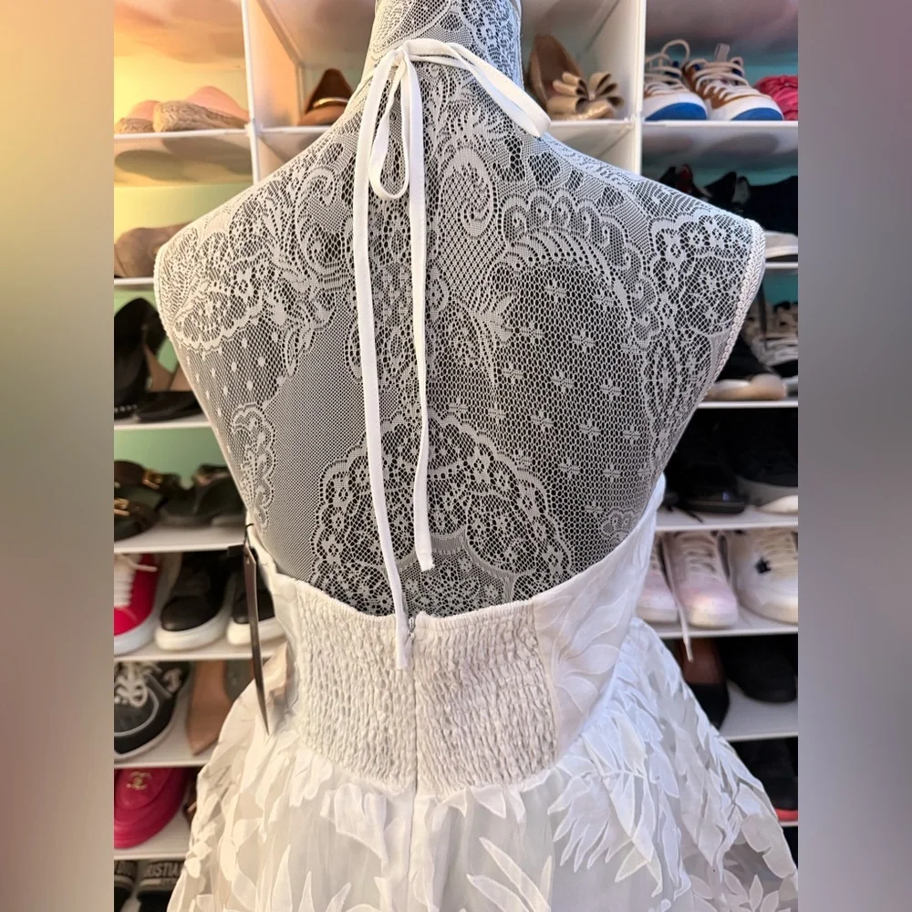 Elegant White Floral Mini Dress size L NWT - Picture 5 of 8